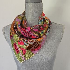 🔥VINTAGE 60s Mod Zodiac Sign Astrology Silk Scarf🔥